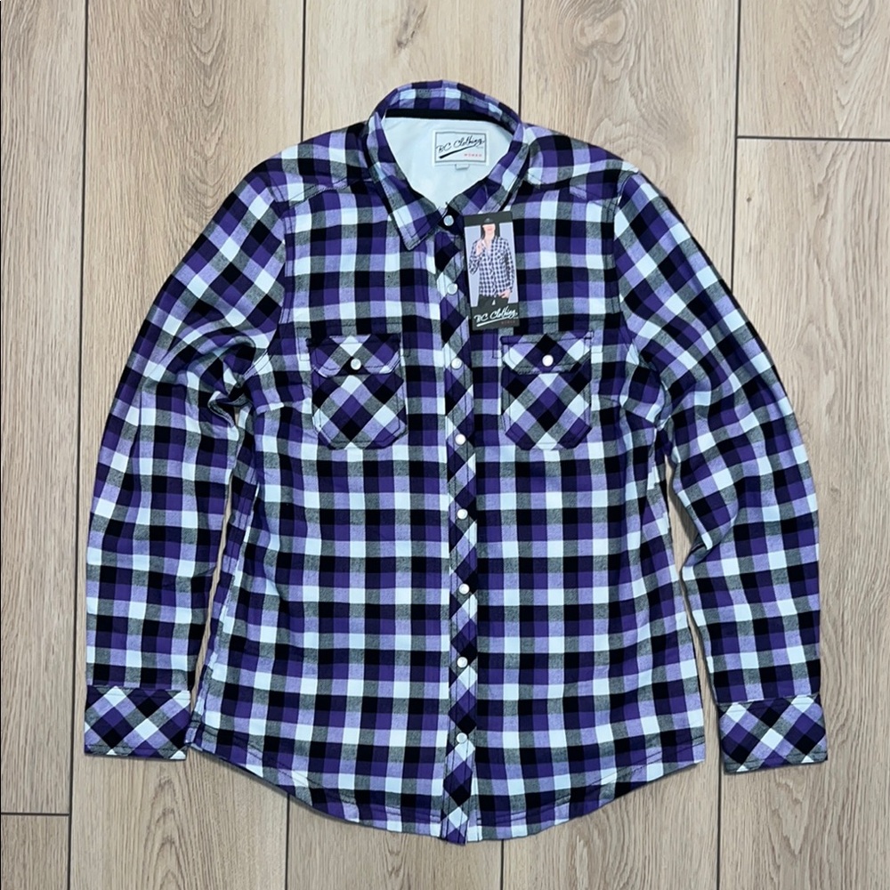 NWT - BC Clothing Casual Purple and Black Button Down Shirt